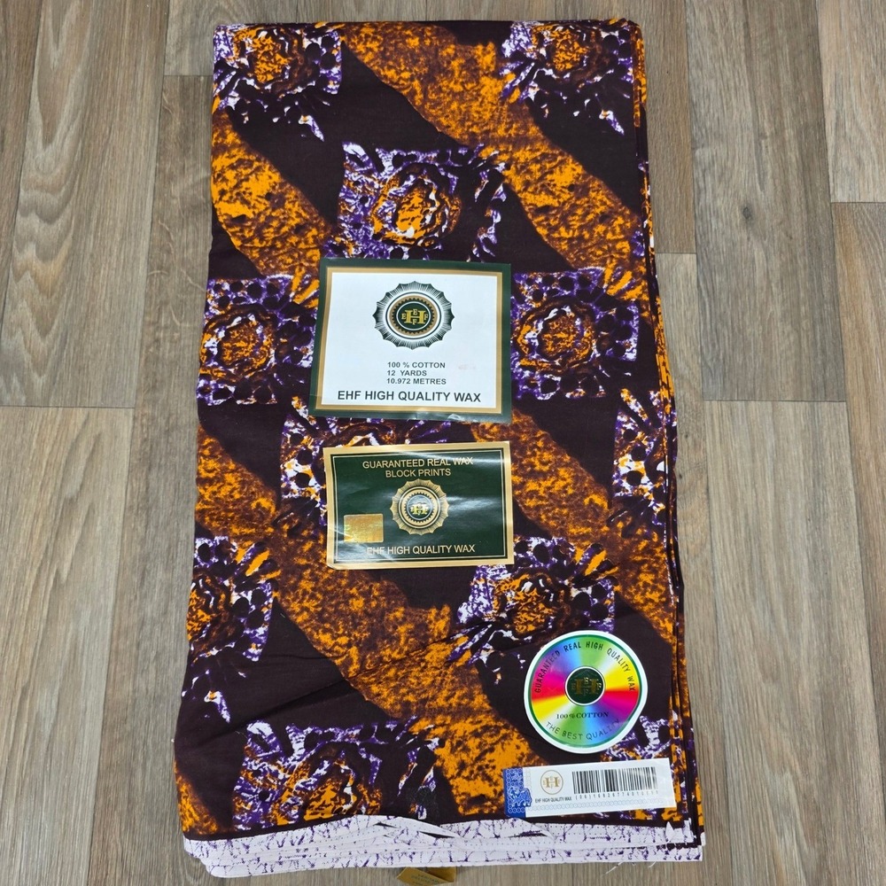 EHF High Quality Wax Block Prints 100% Cotton Fabric 12 Yards Ankara Multicolor
